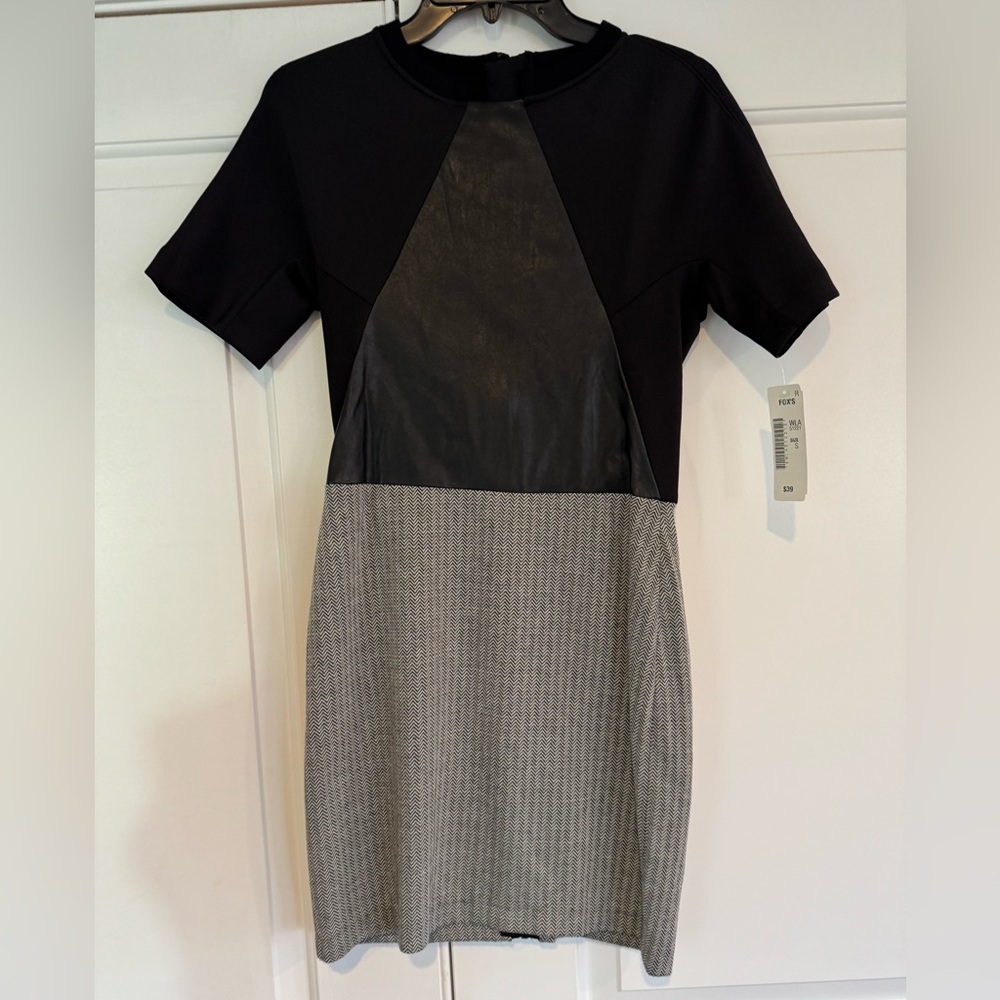 Women’s Walter Baker mini black leather and tweed dress size small